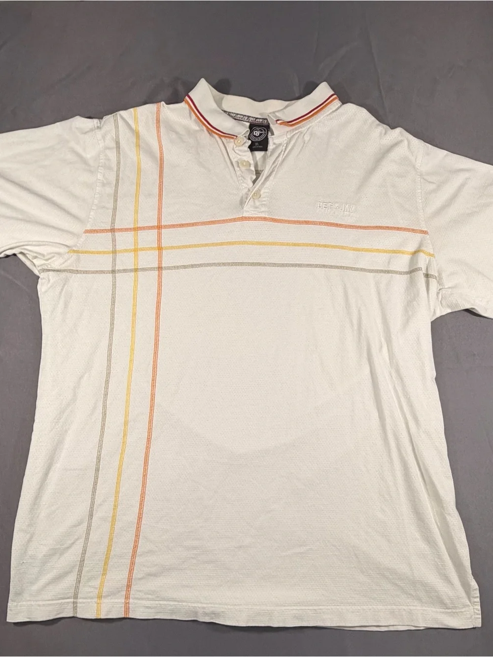 Def Jam university Polo by Ralph Lauren White with Orange, Yellow and Tan Stripe